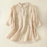 Buddha Stones Casual Printing Frog-Buttons Lapel Half Sleeve Women's Cotton Shirt - LemonChiffon - US8-10，UK/AU12-14，EU40-42 (2XL) - image 9