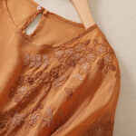 Buddha Stones Embroidery Floral Hem Slit Women's Cotton Linen T-Shirt - image 14