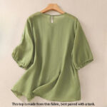 Buddha Stones Embroidery Floral Hem Slit Women's Cotton Linen T-Shirt - image 2