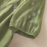 Buddha Stones Embroidery Floral Hem Slit Women's Cotton Linen T-Shirt - image 6