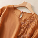 Buddha Stones Embroidery Floral Hem Slit Women's Cotton Linen T-Shirt - image 12