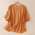 Buddha Stones Embroidery Floral Hem Slit Women's Cotton Linen T-Shirt - image 11