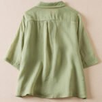 Buddha Stones Retro Plain Fake Two Pieces Button Design Women's Cotton Linen Shirt - image 20