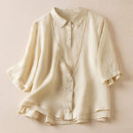 Buddha Stones Retro Plain Fake Two Pieces Button Design Women's Cotton Linen Shirt - Beige - US12，UK/AU16，EU44 (2XL) - image 36