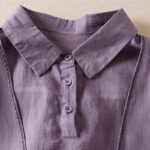 Buddha Stones Retro Plain Fake Two Pieces Button Design Women's Cotton Linen Shirt - image 3