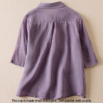 Buddha Stones Retro Plain Fake Two Pieces Button Design Women's Cotton Linen Shirt - image 2