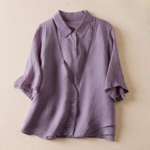 Buddha Stones Retro Plain Fake Two Pieces Button Design Women's Cotton Linen Shirt - MediumOrchid - US12，UK/AU16，EU44 (2XL) - image 1
