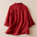 Buddha Stones Retro Plain Fake Two Pieces Button Design Women's Cotton Linen Shirt - image 10