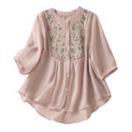Buddha Stones Casual Embroidery Single Breasted Women's Cotton Linen Shirt - image 18