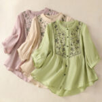 Buddha Stones Casual Embroidery Single Breasted Women's Cotton Linen Shirt - image 26