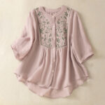 Buddha Stones Casual Embroidery Single Breasted Women's Cotton Linen Shirt - RosyBrown - US12，UK/AU16，EU44 (2XL) - image 11