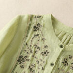 Buddha Stones Casual Embroidery Single Breasted Women's Cotton Linen Shirt - image 3