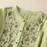 Buddha Stones Casual Embroidery Single Breasted Women's Cotton Linen Shirt - image 4