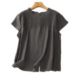 Buddha Stones Summer Pure Color Ruffled Pleated Design Women's Cotton Shirt - image 10