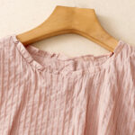 Buddha Stones Summer Pure Color Ruffled Pleated Design Women's Cotton Shirt - image 3