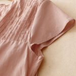 Buddha Stones Summer Pure Color Ruffled Pleated Design Women's Cotton Shirt - image 4