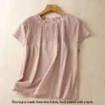 Buddha Stones Summer Pure Color Ruffled Pleated Design Women's Cotton Shirt - image 2