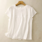 Buddha Stones Summer Pure Color Ruffled Pleated Design Women's Cotton Shirt - White - US12，UK/AU16，EU44 (2XL) - image 12