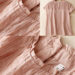 Buddha Stones Summer Pure Color Ruffled Pleated Design Women's Cotton Shirt - image 5