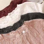 Buddha Stones Summer Pure Color Ruffled Pleated Design Women's Cotton Shirt - image 21