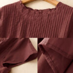 Buddha Stones Summer Pure Color Ruffled Pleated Design Women's Cotton Shirt - image 19