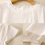 Buddha Stones Summer Pure Color Ruffled Pleated Design Women's Cotton Shirt - image 15