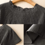 Buddha Stones Summer Pure Color Ruffled Pleated Design Women's Cotton Shirt - image 11
