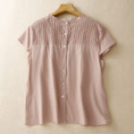 Buddha Stones Summer Pure Color Ruffled Pleated Design Women's Cotton Shirt - DarkSalmon - US12，UK/AU16，EU44 (2XL) - image 1