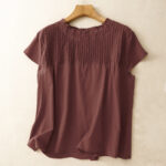 Buddha Stones Summer Pure Color Ruffled Pleated Design Women's Cotton Shirt - DarkRed - US12，UK/AU16，EU44 (2XL) - image 16