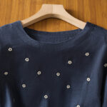 Buddha Stones Vintage Plain Embroided Floral Half Sleeve Women's Cotton T-Shirt - image 3
