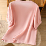Buddha Stones Vintage Plain Embroided Floral Half Sleeve Women's Cotton T-Shirt - image 8