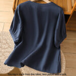 Buddha Stones Vintage Plain Embroided Floral Half Sleeve Women's Cotton T-Shirt - image 2
