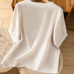 Buddha Stones Vintage Plain Embroided Floral Half Sleeve Women's Cotton T-Shirt - image 16