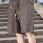 Buddha Stones Weaving Waist Rope Beads Cropped Linen Men's Shorts With Pockets - image 18