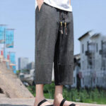 Buddha Stones Casual Woven Bead Waist Rope Men's 7-8 Length Spandex Pants With Pockets - image 2