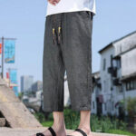 Buddha Stones Casual Woven Bead Waist Rope Men's 7-8 Length Spandex Pants With Pockets - image 5