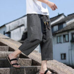 Buddha Stones Casual Woven Bead Waist Rope Men's 7-8 Length Spandex Pants With Pockets - image 7