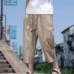 Buddha Stones Casual Woven Bead Waist Rope Men's 7-8 Length Spandex Pants With Pockets - image 16