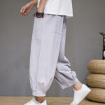 Buddha Stones Casual Plain Men's Cotton 7-8 Length Harem Pants With Pockets - image 13