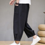 Buddha Stones Casual Plain Men's Cotton 7-8 Length Harem Pants With Pockets - image 23