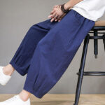 Buddha Stones Casual Plain Men's Cotton 7-8 Length Harem Pants With Pockets - image 36