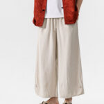 Buddha Stones Casual Loose Frog-Button Plain Men's Cotton Linen 7-8 Length Pants With Pockets - Beige - US/UK/AU46，EU56 (5XL) - image 1
