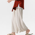 Buddha Stones Casual Loose Frog-Button Plain Men's Cotton Linen 7-8 Length Pants With Pockets - image 3