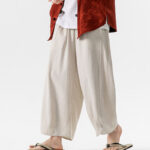 Buddha Stones Casual Loose Frog-Button Plain Men's Cotton Linen 7-8 Length Pants With Pockets - image 8