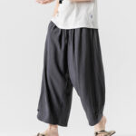 Buddha Stones Casual Loose Frog-Button Plain Men's Cotton Linen 7-8 Length Pants With Pockets - image 34