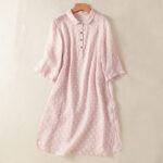 Buddha Stones Spring Polka Dot Button Stand Collar Polyester Midi Dress With Pockets - Pink - US14，UK/AU18，EU46 (2XL) - image 9
