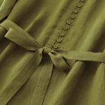 Buddha Stones Spring Plain Crew Neck Lace-up Half Sleeve Cotton Linen Midi Dress - image 6