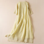 Buddha Stones Embroidered Leaf Crew Neck Half Sleeve Cotton Fiber Midi Dress - image 2