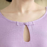 Buddha Stones Casual Plain Frog-Button Crew Neck Three Quarter Sleeve Cotton Midi Dress - image 8