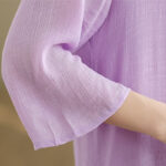Buddha Stones Casual Plain Frog-Button Crew Neck Three Quarter Sleeve Cotton Midi Dress - image 10